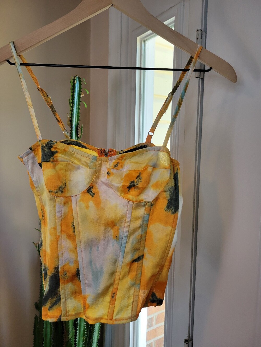 PrettyLittleThing Orange Tie Dye Print Structured Corset Top, Size 2 Small NEW